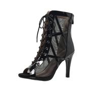 Sandali da donna da danza latina - Stivaletti con tacco a spillo in pelle e rete, punta aperta, allacciatura anteriore, tomaia traforata, chiusura con cerniera, Heels Dance Shoes per jazz, scena e
