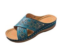 Sandali da donna di grandi dimensioni sandali alla moda europei e retrò tinta unita suola spessa pantofole leggere da donna, Blu, 37.5 EU