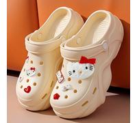 Sandali da donna eleganti con design a piattaforma cava da 4,5 cm, scarpe alla moda con perforazioni, accessori in peluche di Sanrio KT Cat e decorazione a fiocco, adatti per spiaggia, interno, estern