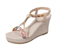 Sandali da donna eleganti da donna per tutti i giorni, casual, design a punta aperta, con elastici sul tallone, alla moda, estivi, spiaggia, vacanze, Beige, 37.5/36 EU