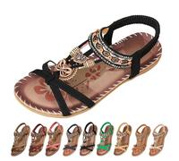 Sandali da donna eleganti, sandali romani da donna, sandali bohémien, scarpe estive, suola piatta, sandali a piedi nudi, scarpe da spiaggia, lavabili, suola morbida, sandali romani leggeri, Nero , 40