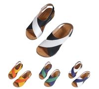 Sandali da donna estivi alla moda con blocco del colore incrociato con cinturino adesivo, traspiranti, morbidi, piatti, aperti sulla punta, per uso quotidiano all'aperto, passeggiate, spiaggia