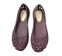 Sandali da donna estivi alla moda con fondo piatto con punta chiusa antiscivolo con foro antiscivolo con fondo morbido traspirante in plastica gelatina sandali piatti marrone chiaro per le donne