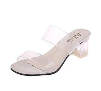 Sandali da donna estivi alla moda con tacco grosso tacco medio cinturino trasparente punta aperta casual sandali da diva selvaggia per le donne gelatina, bianco, 39.5 EU