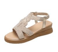 Sandali da donna estivi boho romani, sandali da spiaggia, ortopedici, con suola spessa, traspiranti, per il tempo libero, con zeppa, gold, 41 EU