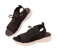 Sandali da donna, estivi, comodi, a punta aperta, con fibbia ortopedica, con tacco a zeppa, antiscivolo, casual, stile bohémien, scarpe comode da spiaggia, traspiranti, da donna, alla moda, Nero , 36