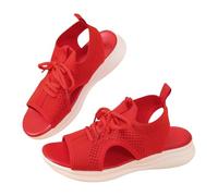 Sandali da donna, estivi, comodi, a punta aperta, con fibbia ortopedica, con tacco a zeppa, antiscivolo, casual, stile bohémien, scarpe comode da spiaggia, traspiranti, da donna, alla moda, rosso, 41