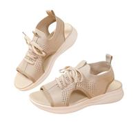 Sandali da donna, estivi, comodi, a punta aperta, con fibbia ortopedica, con tacco a zeppa, antiscivolo, casual, stile bohémien, scarpe comode da spiaggia, traspiranti, da donna, alla moda, beige, 41