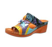 Sandali da donna estivi comodi in pelle per donna, pantofole moda a punta aperta con zeppe, piattaforma pantofole premium ortopediche sandali sportivi da doccia, pantofole economiche, arancione, 37 EU
