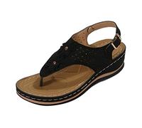 Sandali da donna, estivi, comodi, infradito da spiaggia con punta aperta, pantofole alla moda, scarpe da donna estive, scarpe nude e nude piedi, pantofole eleganti regalo economico, Nero , 42 EU