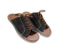 Sandali da donna estivi comodi ortopedici scarpe piattaforma nudi piedi estivi antiscivolo traspiranti sandali piatti toe T-cinturino Comfy Semi Trailer scarpe da spiaggia, Nero , 43 EU
