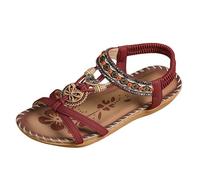 Sandali da donna estivi comodi piatti - scarpe da donna di grandi dimensioni sandalo boheme cicchette strass scarpe punta aperta ciabatta spiaggia nuda piedi all'aperto scarpe casual nude piedi piedi