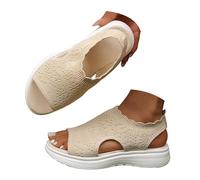 Sandali da donna, estivi, comodi, senza lacci, con piattaforma, cavigliera regolabile, in tela, traspiranti, antiscivolo, ammortizzanti, resistenti, stile casual, beige, 36 EU