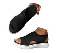 Sandali da donna, estivi, comodi, senza lacci, con piattaforma, cavigliera regolabile, in tela, traspiranti, antiscivolo, ammortizzanti, resistenti, stile casual, Nero , 41 EU