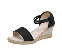 Sandali da donna estivi con cinturino aperto a punta aperta con fibbia laterale a torre fibbia a torre tacco alto pendenza sandali da ragazza, Nero , 7 UK 3X-Narrow