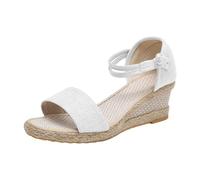 Sandali da donna estivi con cinturino aperto a punta aperta con fibbia laterale a torre fibbia a torre tacco alto pendenza sandali da ragazza, bianco, 6 UK 3X-Narrow
