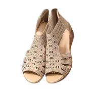 Sandali da donna estivi con zeppa, moderni, sandali romani da donna alti con tacco, sandali con strass, eleganti gladiatore, suola spessa, comodi sandali da sera, sandali con plateau, beige., 36 EU