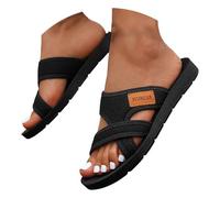 Sandali da donna estivi da spiaggia, pantofole da donna, comode, piatte, per il tempo libero, con punta aperta, scarpe estive, piedi larghi, pantofole morbide e leggere, Nero , 41 EU