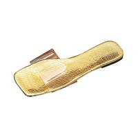 Sandali da donna estivi in plastica trasparente con punta aperta e punta quadrata, sandali piatti da donna, taglia 40, Oro, 39.5 EU