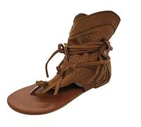 Sandali da donna estivi retrò estivi da donna con fondo vuoto casual moda punta piatta nappa sandali da donna supporto arco per le donne, Marrone, 38.5 EU