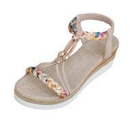 Sandali da donna estivi, sandali da donna, comodi, espadrillas con zeppa, cavigliera regolabile con lacci, comodi per camminare, vacanze, stile boho, casual, eleganti, comodi e resistenti, beige, 36
