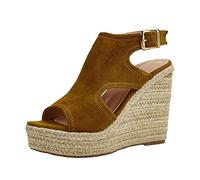 Sandali da donna estivi - Tacchi alti da donna con zeppa - Punta Slip-on Open Beach - Scarpe da donna traspiranti in paglia, per il tempo libero - Eleganti scarpe estive - Pantofole estive, cachi, 40