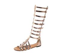 Sandali da donna gladiatore romano, estivi, borchie al ginocchio, stivali alti, sandali con lacci, eleganti al ginocchio, per il tempo libero, estivi, per la spiaggia, al ginocchio, gold, 43 EU
