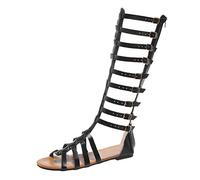 Sandali da donna gladiatore romano, estivi, borchie al ginocchio, stivali alti, sandali con lacci, eleganti al ginocchio, per il tempo libero, estivi, per la spiaggia, al ginocchio, Nero , 41 EU