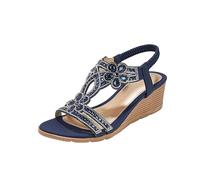 Sandali da donna glitterati con zeppa, per il tempo libero, comodi, esti | Sandali a zeppa con morbidi paillette, fiori, strass, eleganti, antiscivolo, con cinturino elastico sul tallone