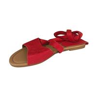 Sandali da donna in corda moda romana sandali piatti da donna con dimensione cava per eleganti giornate estive, Colore: rosso, 39 EU