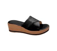 Sandali da donna in finta pelle con zeppa e plateau, eleganti, con punta aperta, comodi sandali da spiaggia, stile retrò, scarpe casual romane, durevoli, antiscivolo, per le vacanze, Nero , 38.5 EU