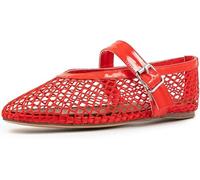 Sandali da Donna in Mesh Ballerine, Casual Soft Round Toe Fibbia Mary Jane Décolleté, Sexy Flat Cutout Scarpe Traspiranti, Red, 2.5 UK