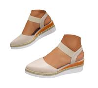 Sandali da donna in pelle, da donna, con cinturino sul tallone, punta chiusa, zeppa leggera, con effetto intrecciato, plantare morbido, suola antiscivolo, per estate, vita quotidiana, ufficio, vacanze
