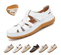 Sandali da donna in pelle ortopedica retrò, sandali da donna in pelle con punta chiusa, suola morbida cinturino regolabile Boho Fisherman Beach scarpe casual, A, 39.5 EU