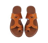 Sandali da donna in pelle, piatti, comodi, con suola morbida, leggeri, impermeabili, antiscivolo, per attività all'aria aperta, con dita aperte, estive, con punta, Colore: arancione., 37 EU