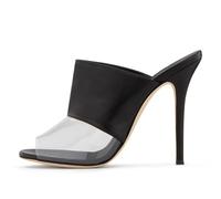 Sandali da donna in pelle PU con tacco a punta aperta in PVC trasparente a spillo muli senza schienale slip on pompe abito pantofole scarpe, Nero , 37.5 EU