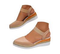 Sandali da donna in pelle - Sandali da donna con cinturino sul tallone, scarpe estive, punta chiusa, zeppa leggera, con effetto intrecciato, plantare morbido, suola antiscivolo, per estate, vita