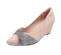 Sandali da donna in pelle Scarpe da donna, sandali con zeppa bohémien con fiocco di diamanti eleganti Scarpe da donna Sandalo da donna ortopedico leggero con supporto per arco plantare, cachi., 37 EU