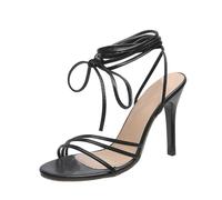 Sandali da donna in pelle tinta unita con cinturino alla caviglia con cinturino sottile e tacco alto per donne sotto i 40 anni, Nero , 38 EU