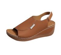 Sandali da donna in pelle tinta unita, sandali casual da passeggio, comodi sandali con plateau, alla moda, scarpe fischmund, aperte sulla punta, scarpe sportive all'aperto, scarpe estive da spiaggia