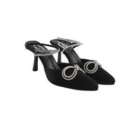 Sandali da donna in raso con tacco alto a punta con fiocco di strass e cinturino alla caviglia, eleganti tacchi a spillo per matrimoni ed eventi, nero, 5 UK
