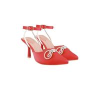 Sandali da donna in raso con tacco alto a punta con fiocco di strass e cinturino alla caviglia, eleganti tacchi a spillo per matrimoni ed eventi, rosso, 5 UK