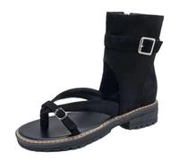 Sandali da donna in stile romano con clip Toe appartamenti in pelle scamosciata con cerniera fibbia per cintura di grandi dimensioni scarpe morbide quotidiane, Nero , 41 EU