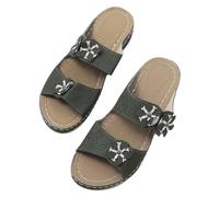 Sandali da donna leggeri, con alette floreali, suola morbida, antiscivolo, peep toe, suola solida, pantofole per interni, verde, 40 EU