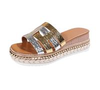 Sandali da donna leggeri con plateau, pantofole estive romane, comode, con punta aperta, design cavo, scarpe eleganti per attività all'aperto, alla moda, versatili, Oro, 38.5 EU
