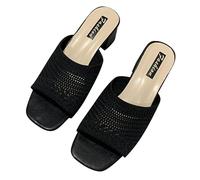 Sandali da donna Mid-Chunk Sliders Eleganti sandali con tacco a blocco, punta aperta quadrata, sandali larghi comodi sandali estivi alla moda traspiranti scarpe slip on calzature per tutti i giorni