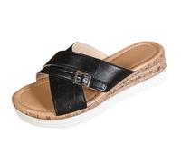 Sandali da donna moderni ChicEmbossed Platform Slides Criss Cross Open Toe Sandali con fibbia Decor per casual quotidiano Walking Travel, Nero , 39 EU