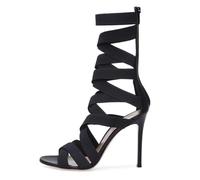 Sandali da Donna Neri con Tacco a Spillo e Cinturino Elastico,Sandali con Tacco Alto Alla Romana con Punta Aperta e Rotonda,Scarpe Eleganti e Comode con Cinturini per Feste,39 EU