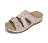 Sandali da donna ortopedici estivi, antiscivolo ed ergonomici, leggeri, comodi, con punta di dita, eleganti sandali piatti, beige., 36 EU