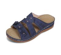 Sandali da donna ortopedici estivi, antiscivolo ed ergonomici, leggeri, comodi, con punta di dita, eleganti sandali piatti, Blu marino, 41 EU
